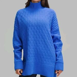 Lululemon L Cable Knit Oversized Sweater Tunic Relaxed Fit Pipe Dream Blue